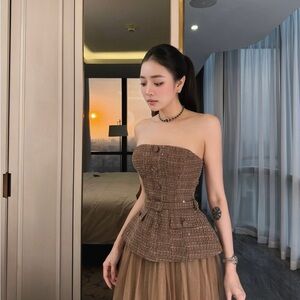 Elegant Brown Strapless Dress